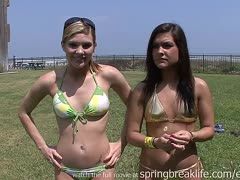 Sultry teen babes present their cute boobs on the beach